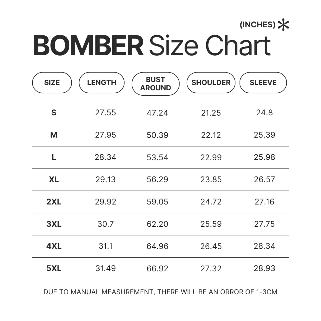 Bomber Size Chart - Plants vs Zombies Shop